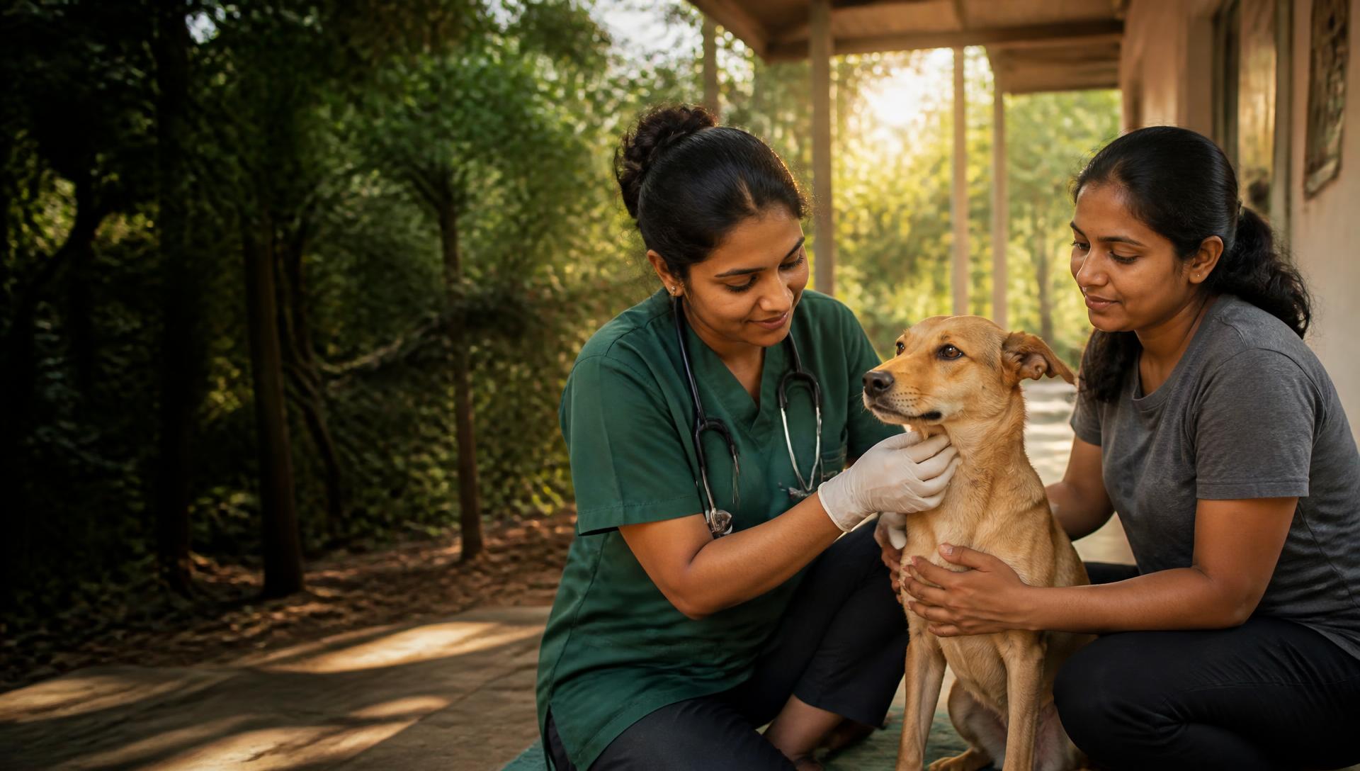 Veterinarian caring for animals